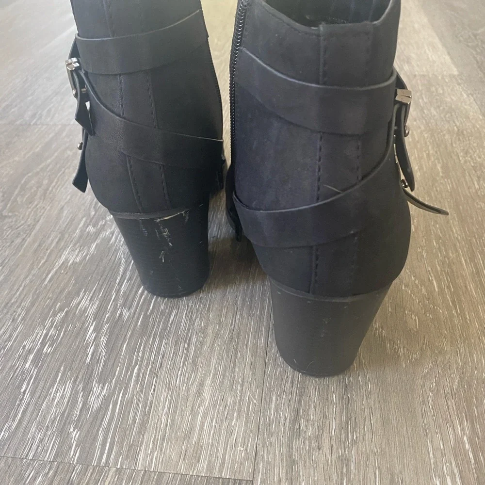 Soda Black Faux Suede Ankle Boots with Block Heel & Strap Detail Festival 9 - Picture 4 of 6